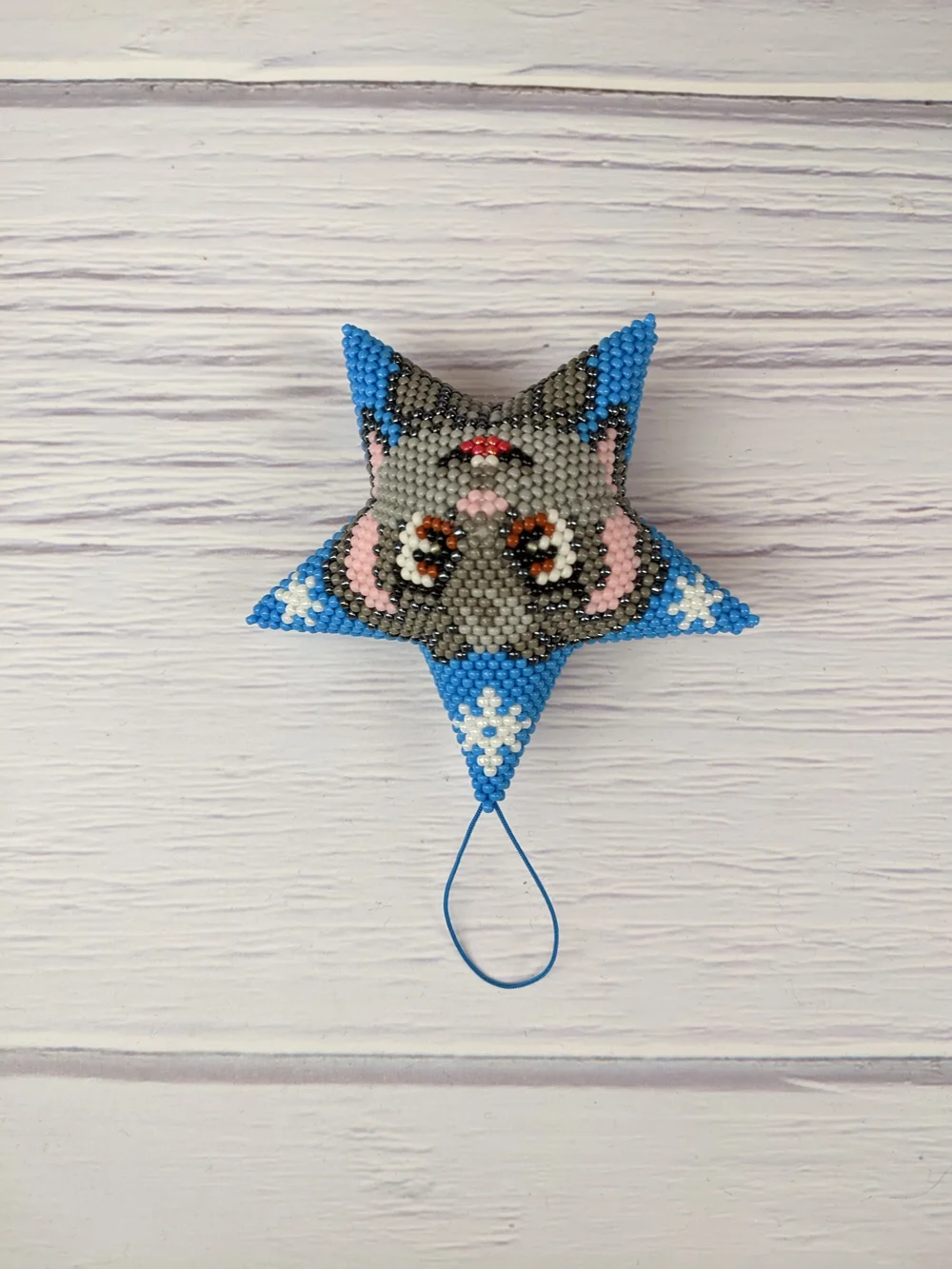 Beaded Star Bunny Ornament in Blue and Gray